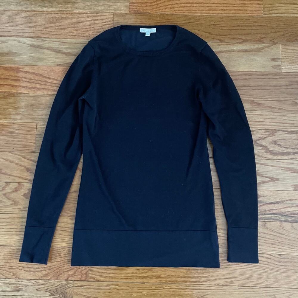 Minnie Rose Sweater Womens S Navy Blue Crewneck Cotton Blend Classic Comfy Knit
